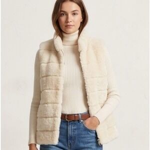 Soft Surroundings Faux Fur Vest Womens L Ivory Plush Layer
